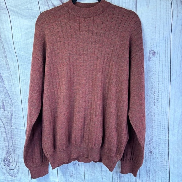 Neiman Marcus Brown Crewneck Sweater pure wool Ribbed Texture Relaxed Fit large - Picture 1 of 6